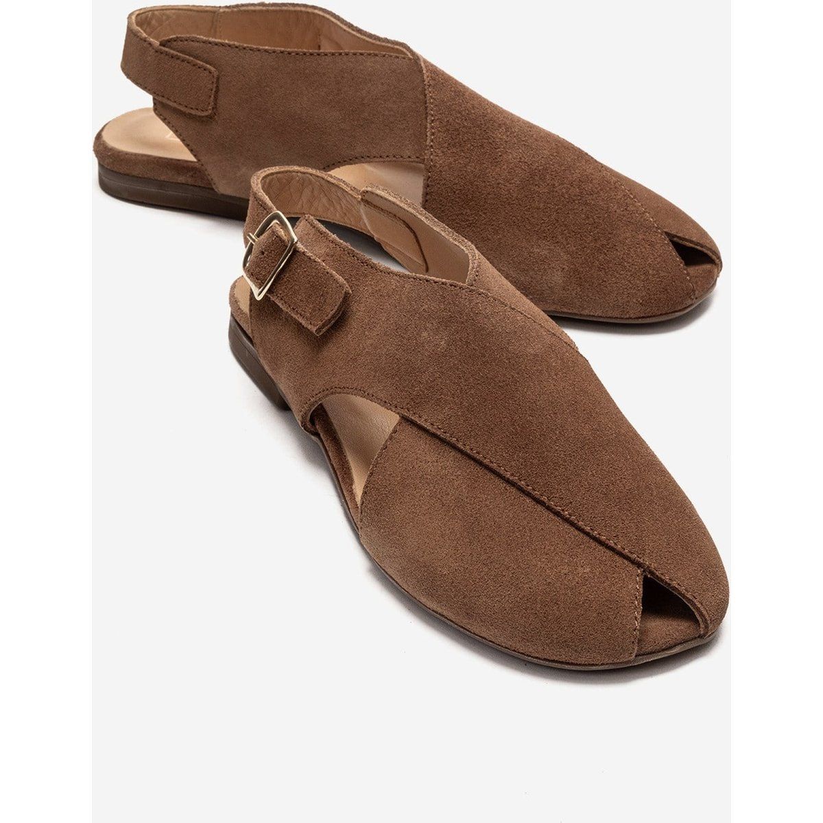 Minimalistische Peep-Toe Wildledersandalen