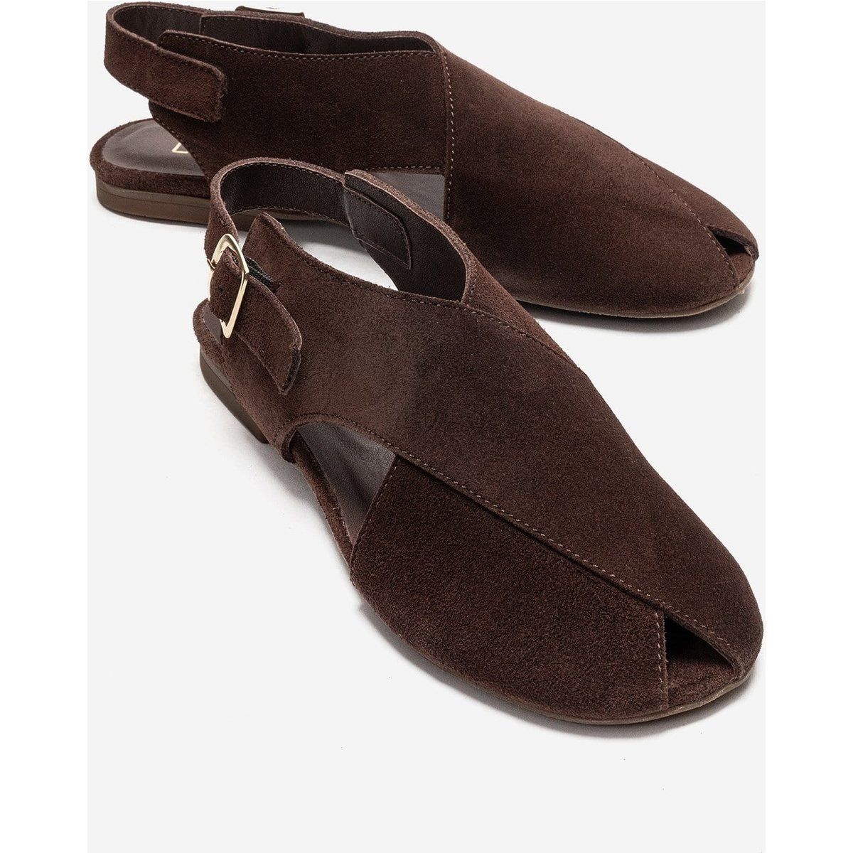Minimalistische Peep-Toe Wildledersandalen
