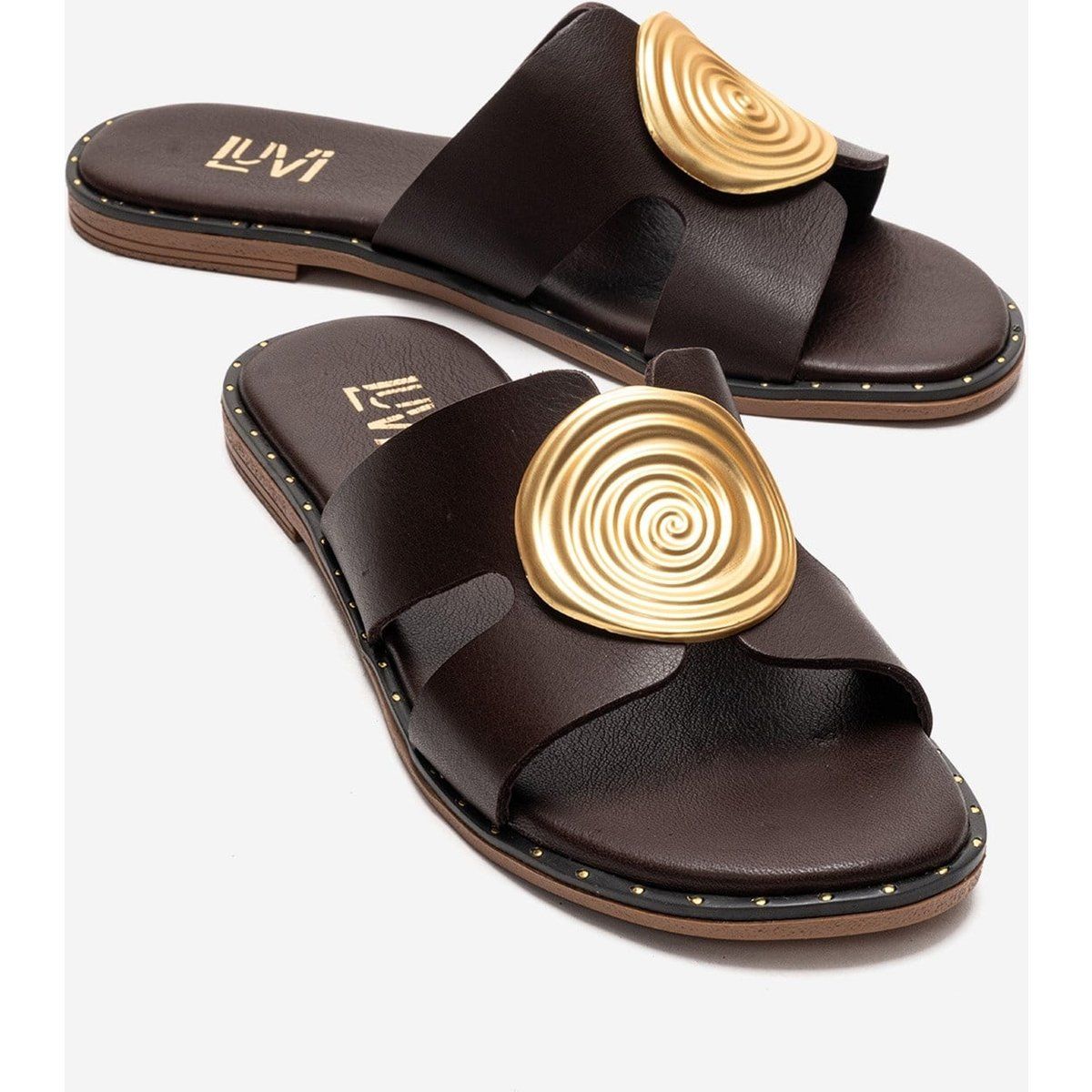 Leder-Slides mit Spiral-Ornament