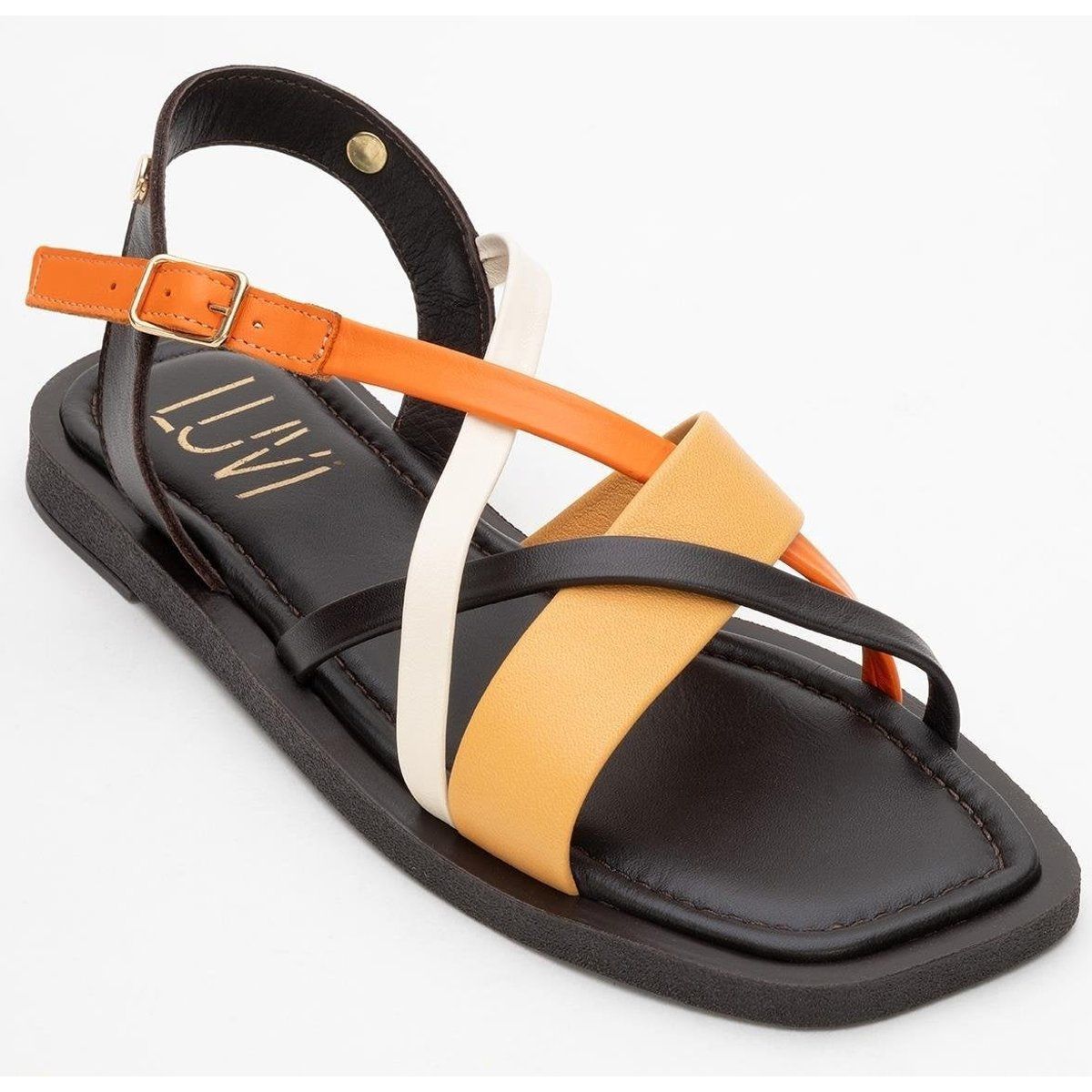 Mehrfarbige Riemchensandalen aus Leder