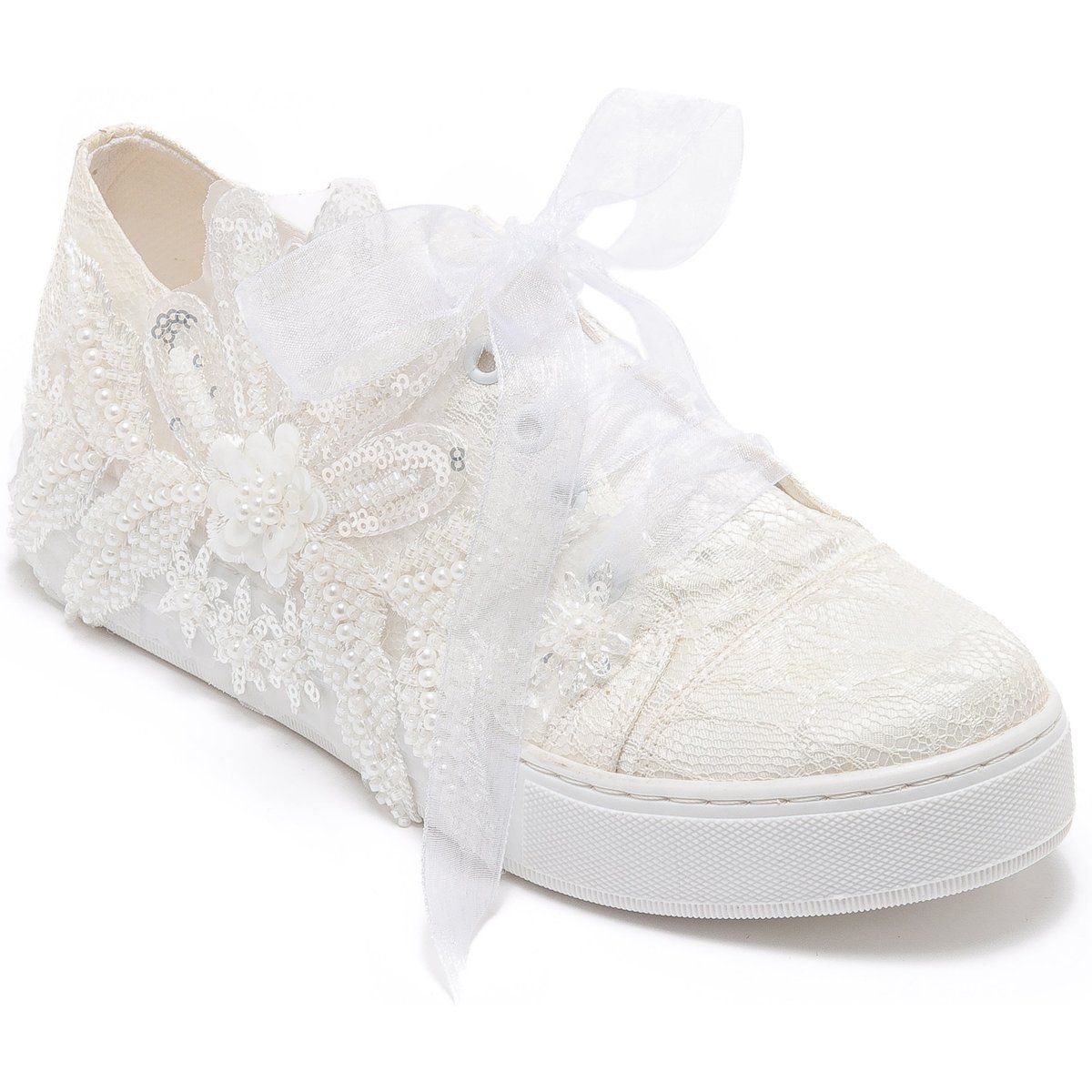 Braut-Sneaker mit Spitze und Blumen
