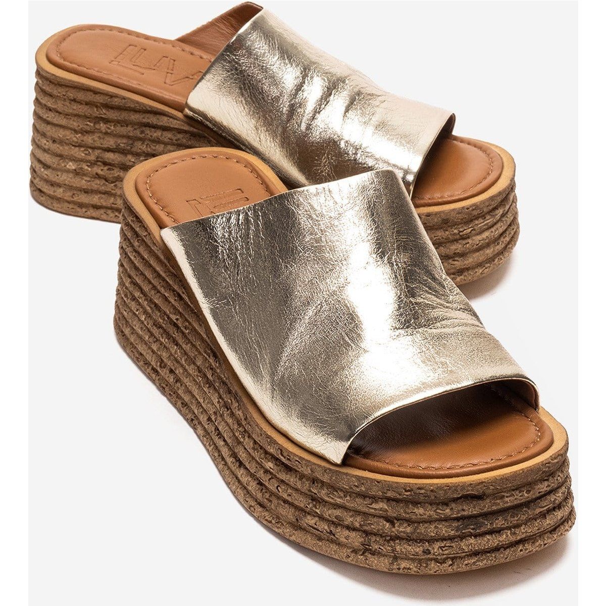 Plateau Keilsandalen aus Metallic-Leder