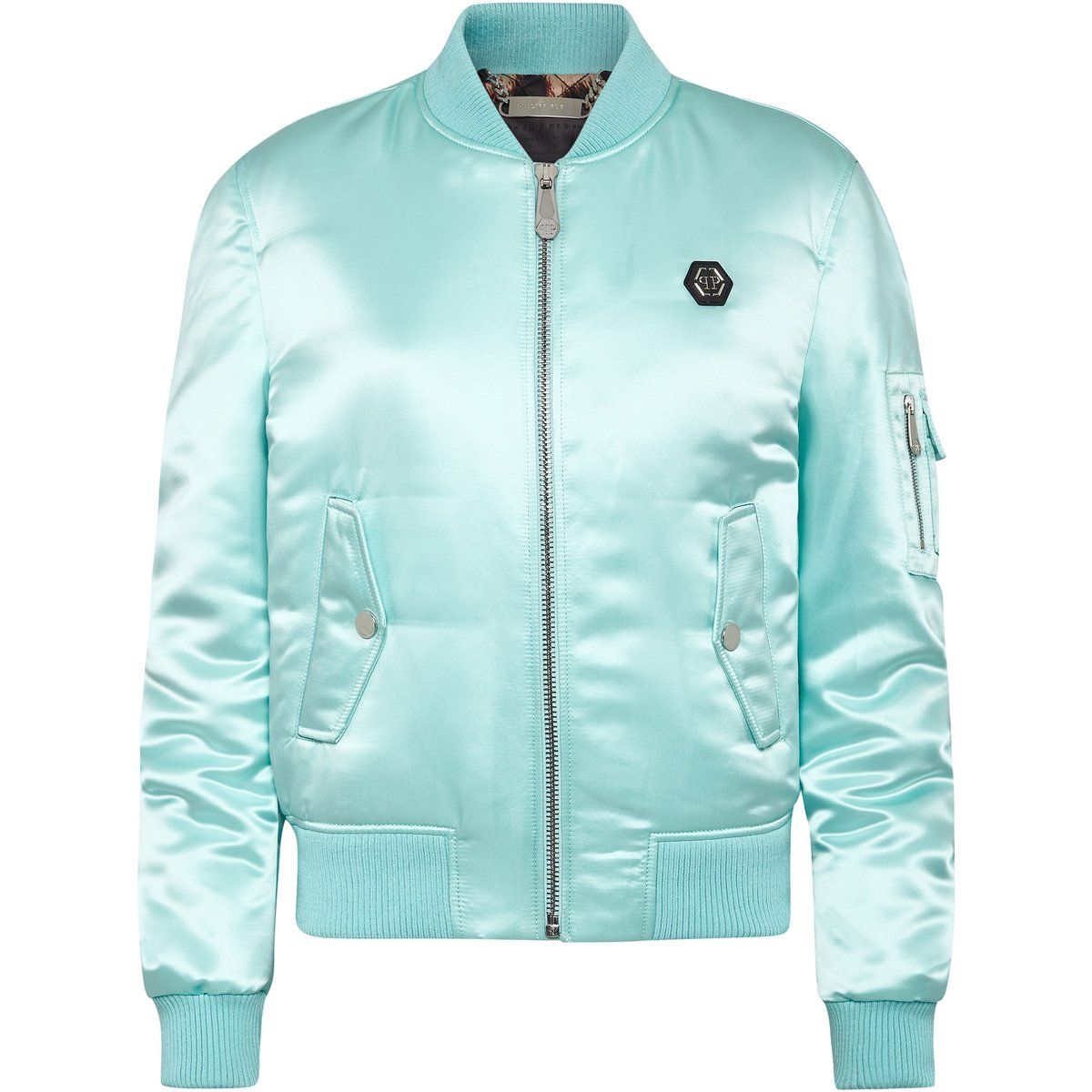 Satin-Bomberjacke mit Logo-Aufnäher