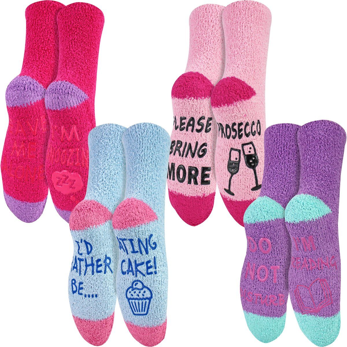 Flauschige Socken mit Sprüchen und Noppen