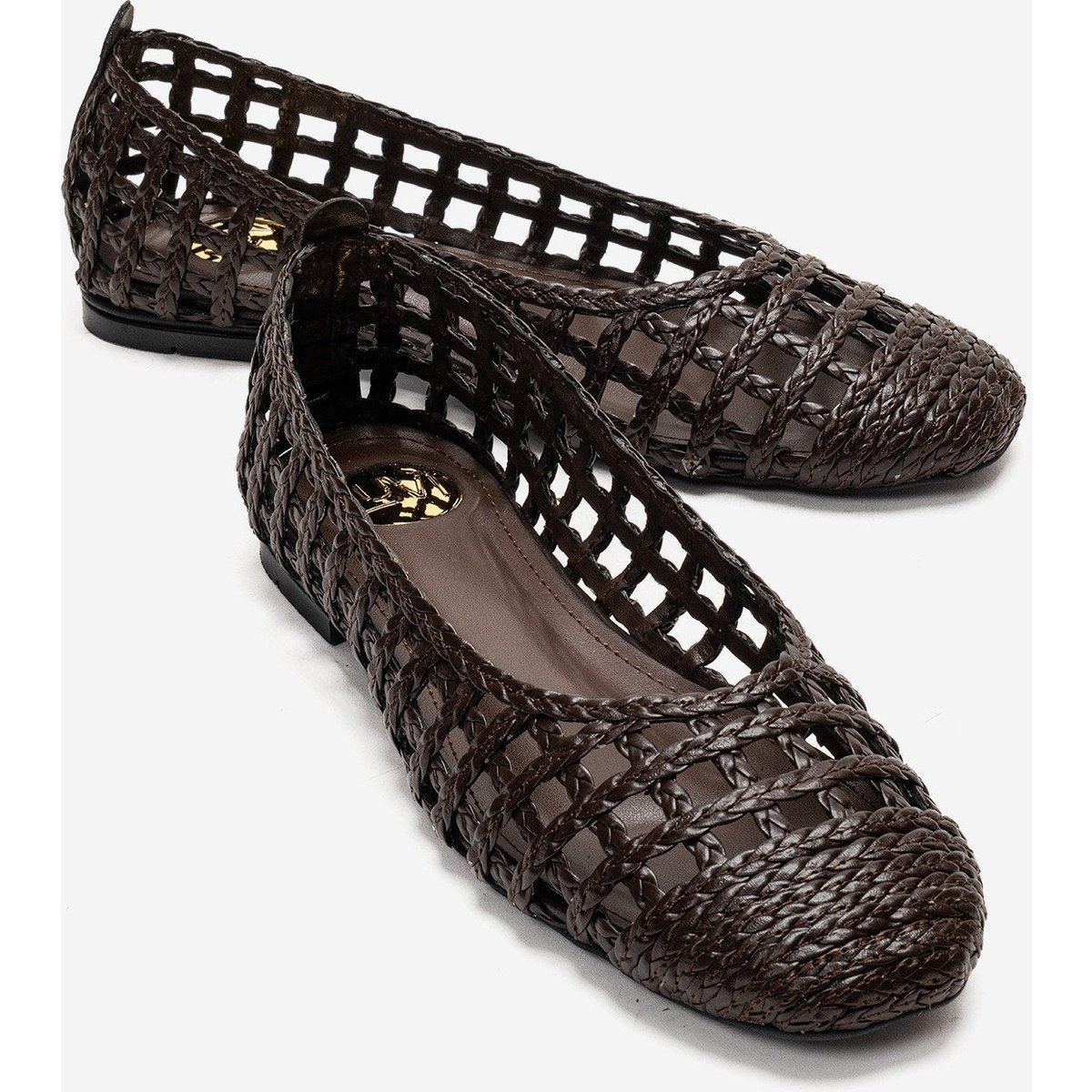 Geflochtene Leder-Ballerinas in Braun