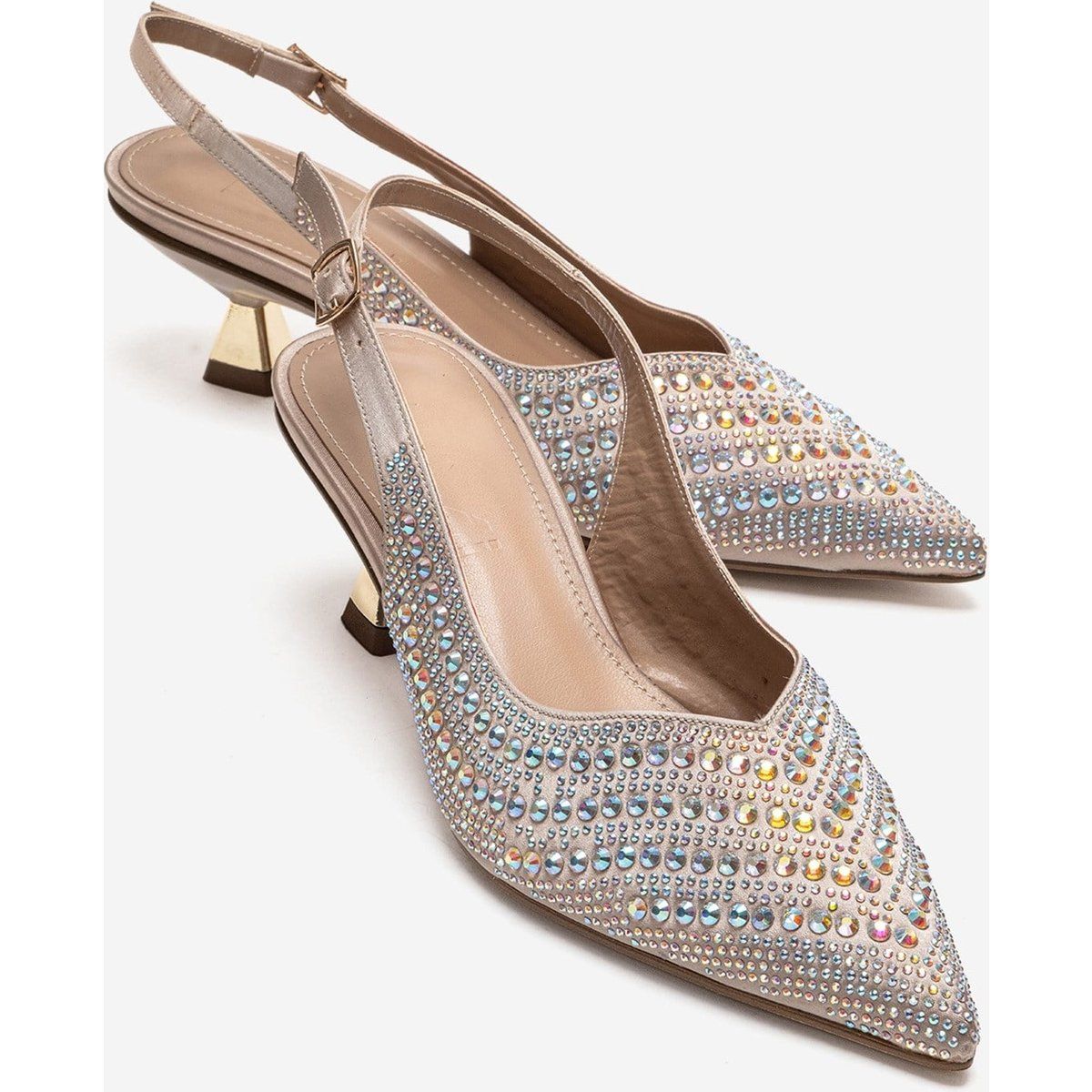 Slingback-Kitten-Heels mit Strassbesatz