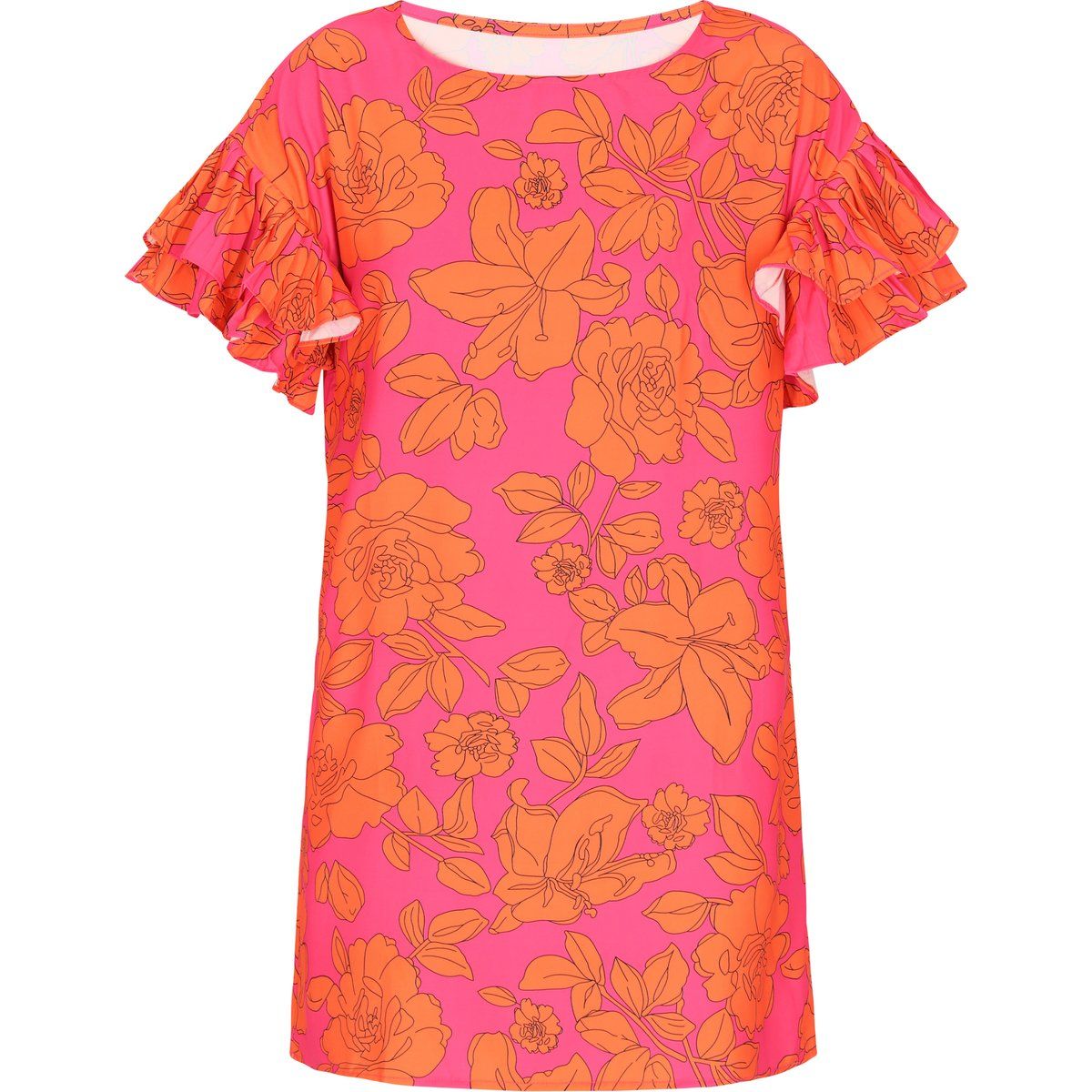 Minikleid mit Blumenmuster und Rüschenärmeln