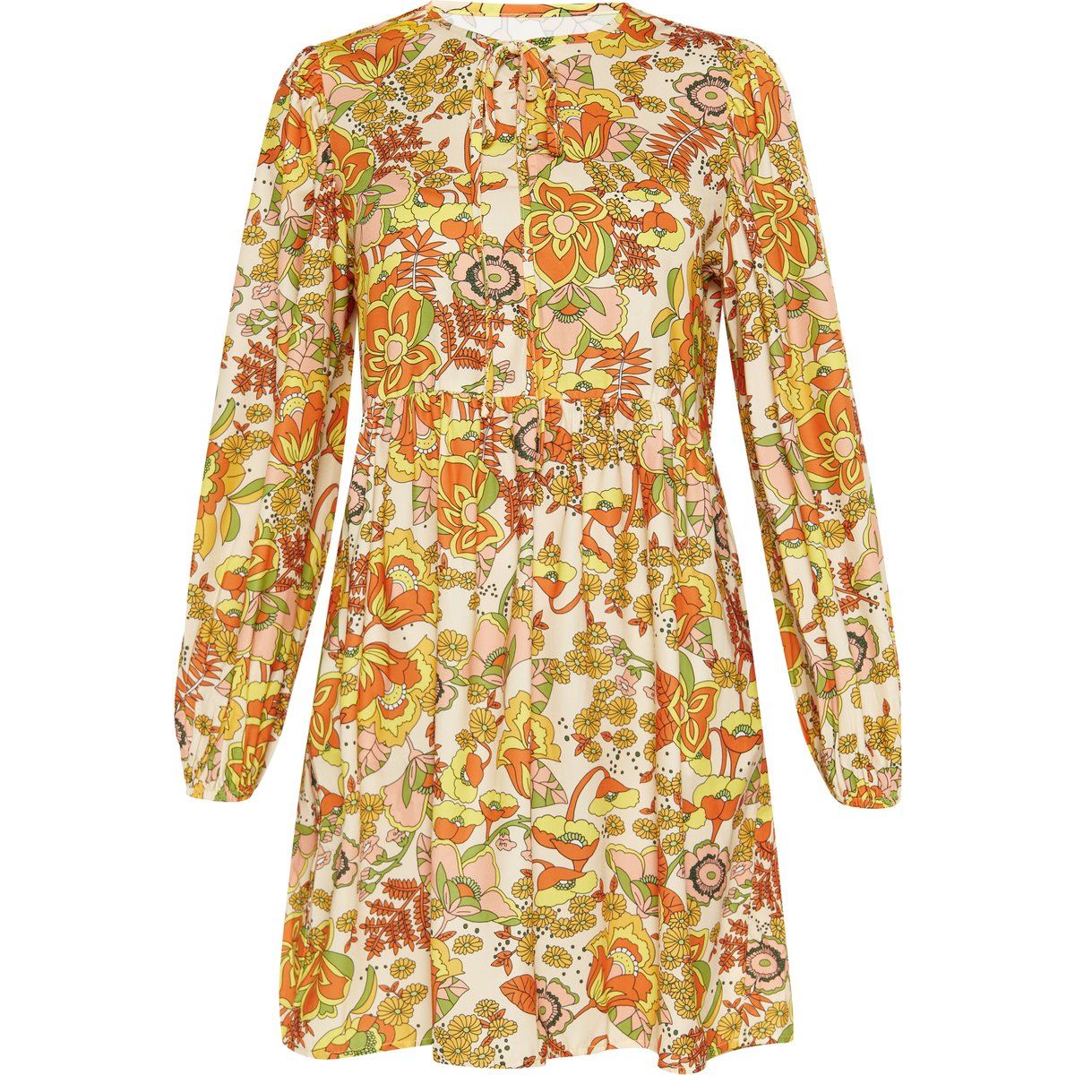 Retro-Minikleid mit Blumenmuster und Laternenärmeln