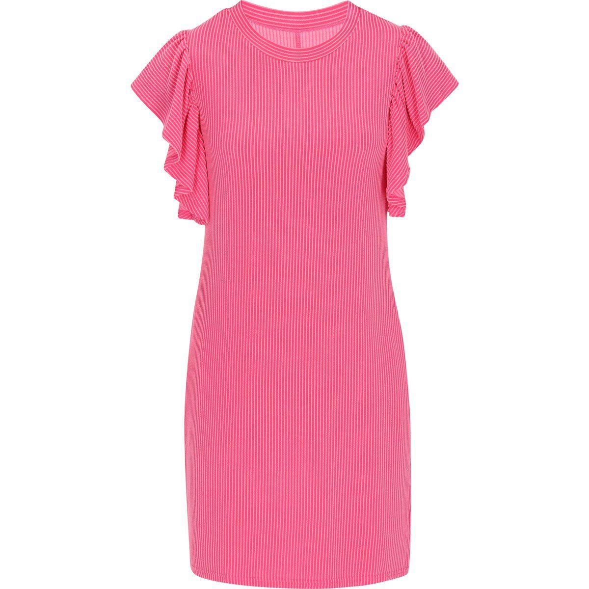 Geripptes Strickkleid mit Rüschenärmeln
