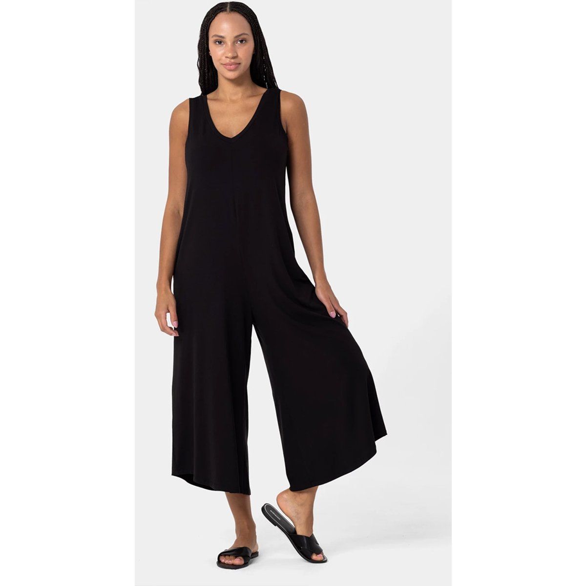 Fließender Viscose-Jumpsuit mit weitem Bein