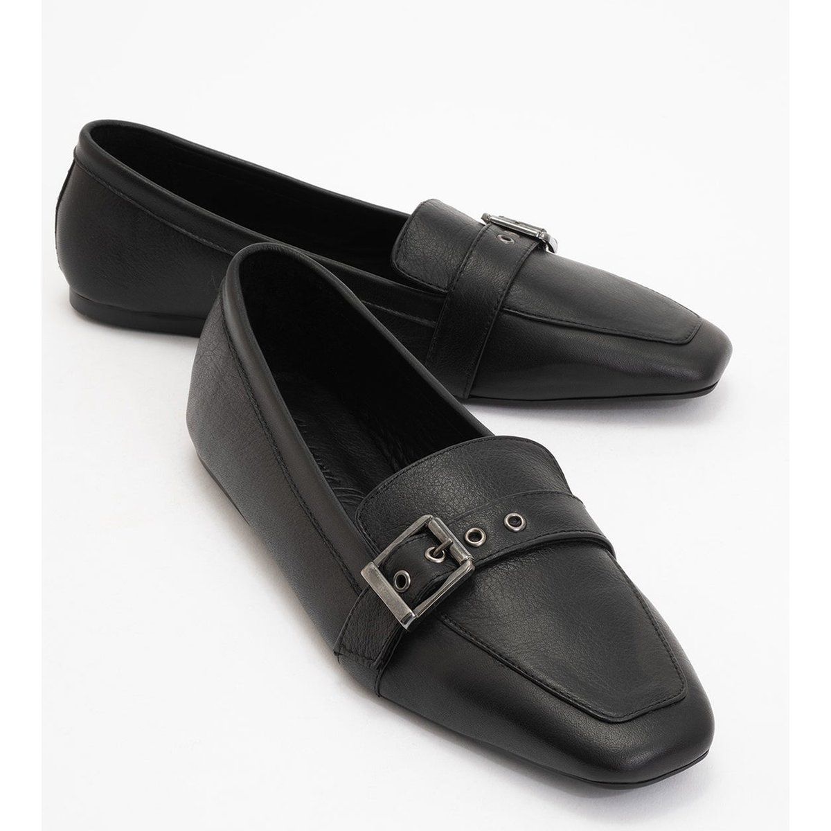 Leder-Loafer mit Schnalle und Karree-Zehe