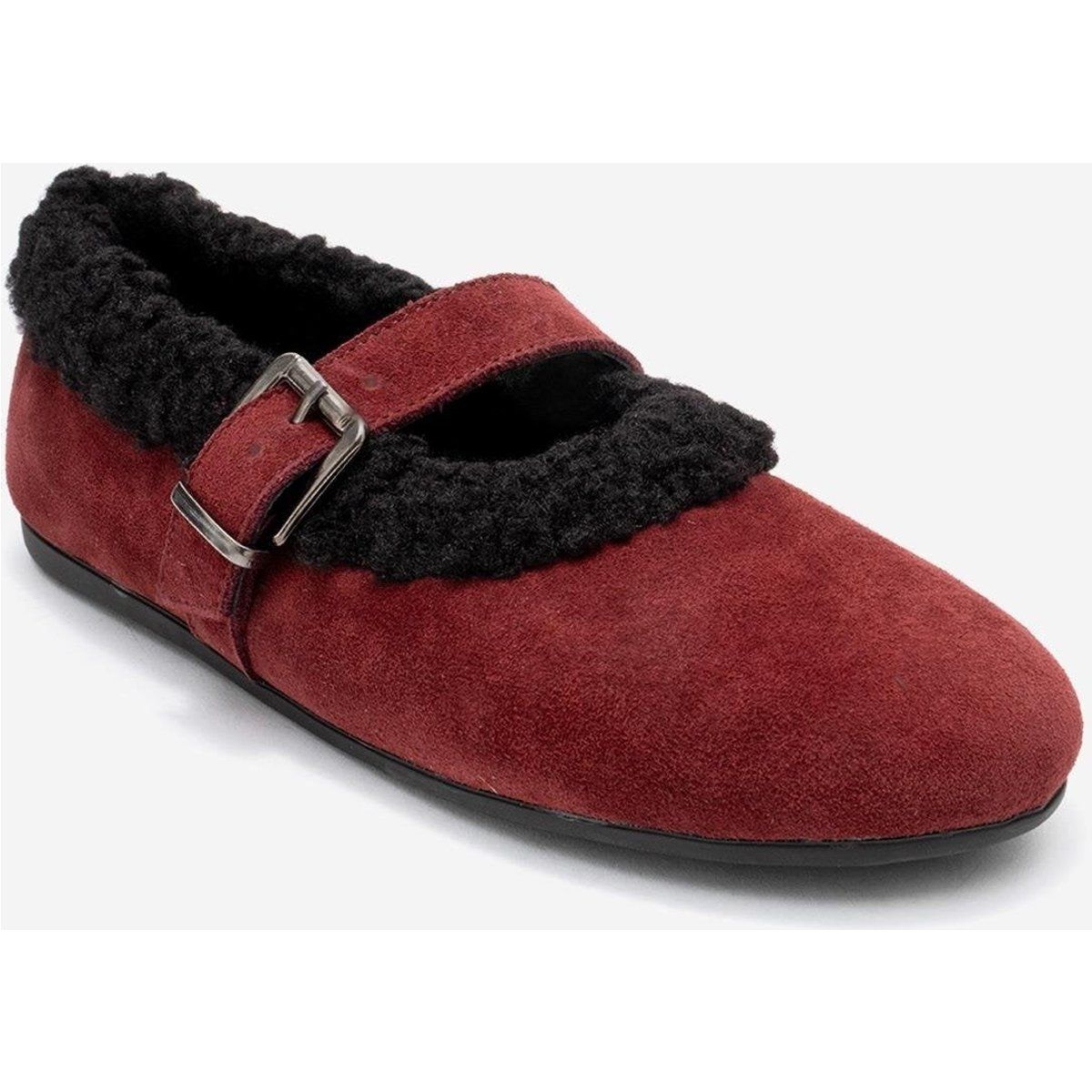 Mary Jane Veloursleder-Flats mit Teddybesatz