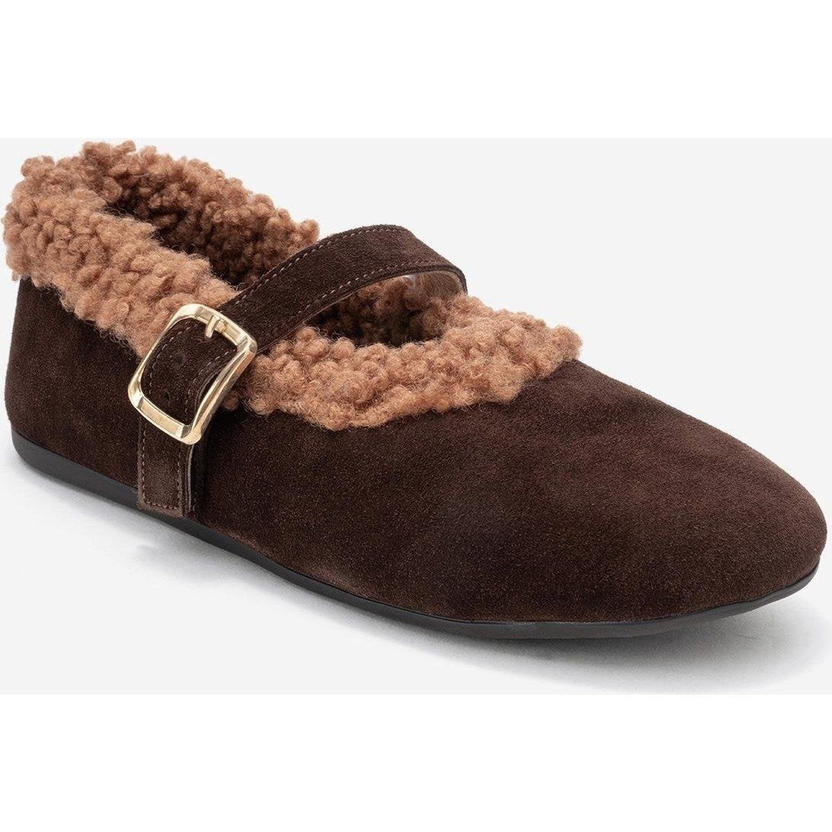 Mary-Jane-Ballerinas mit Webpelz-Besatz