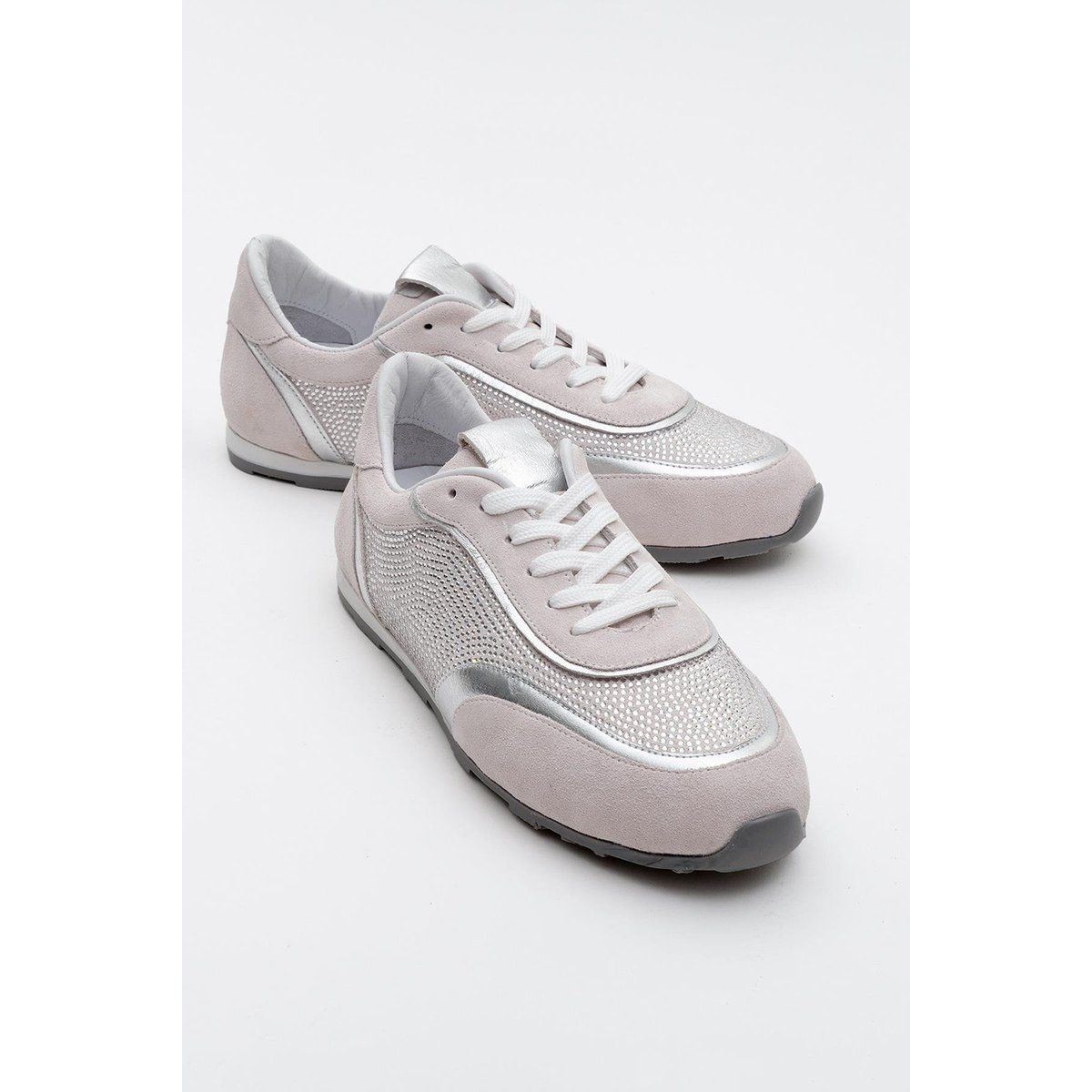 Suede-Sneaker mit Strassbesatz