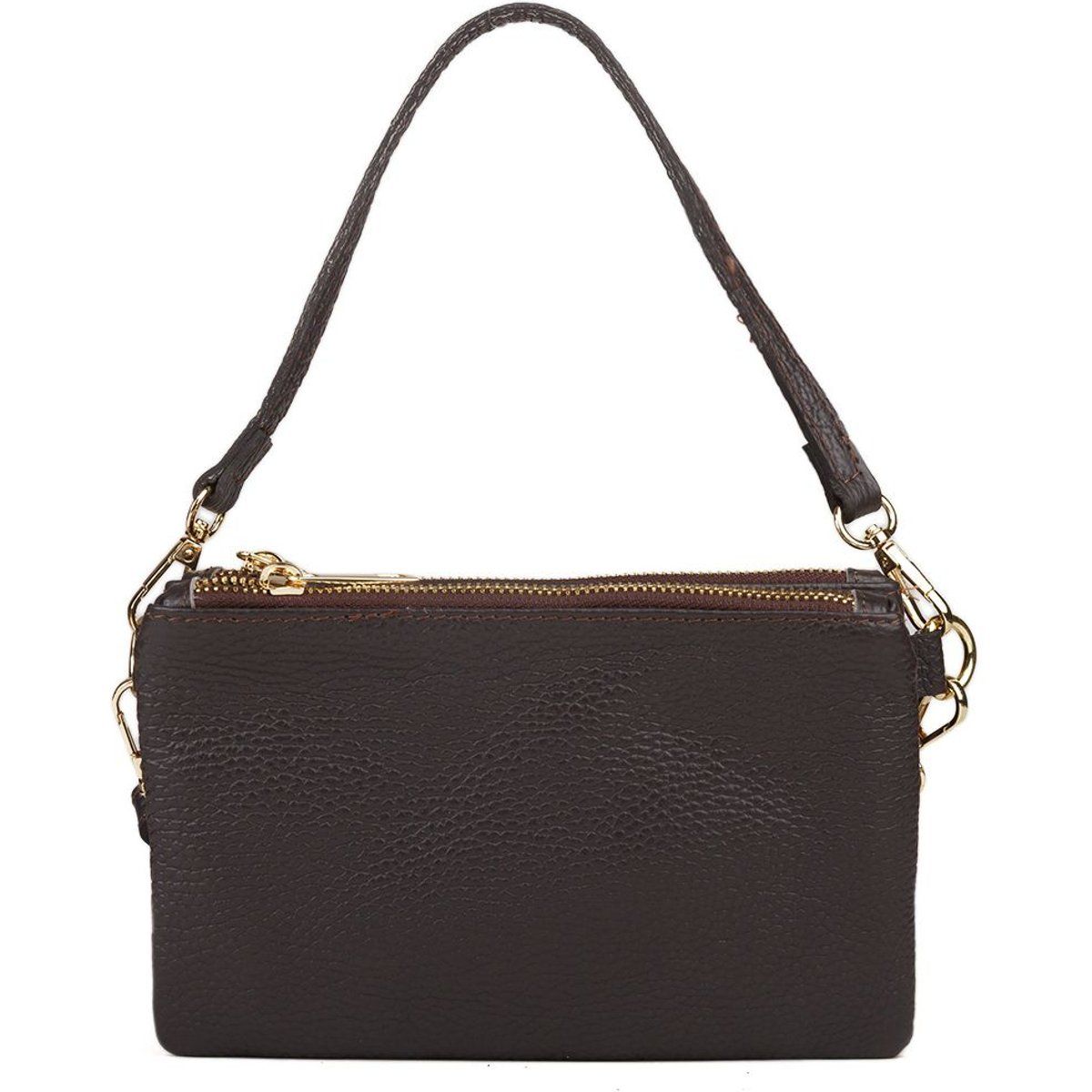 Strukturierte Leder-Tasche mit drei Reißverschlüssen