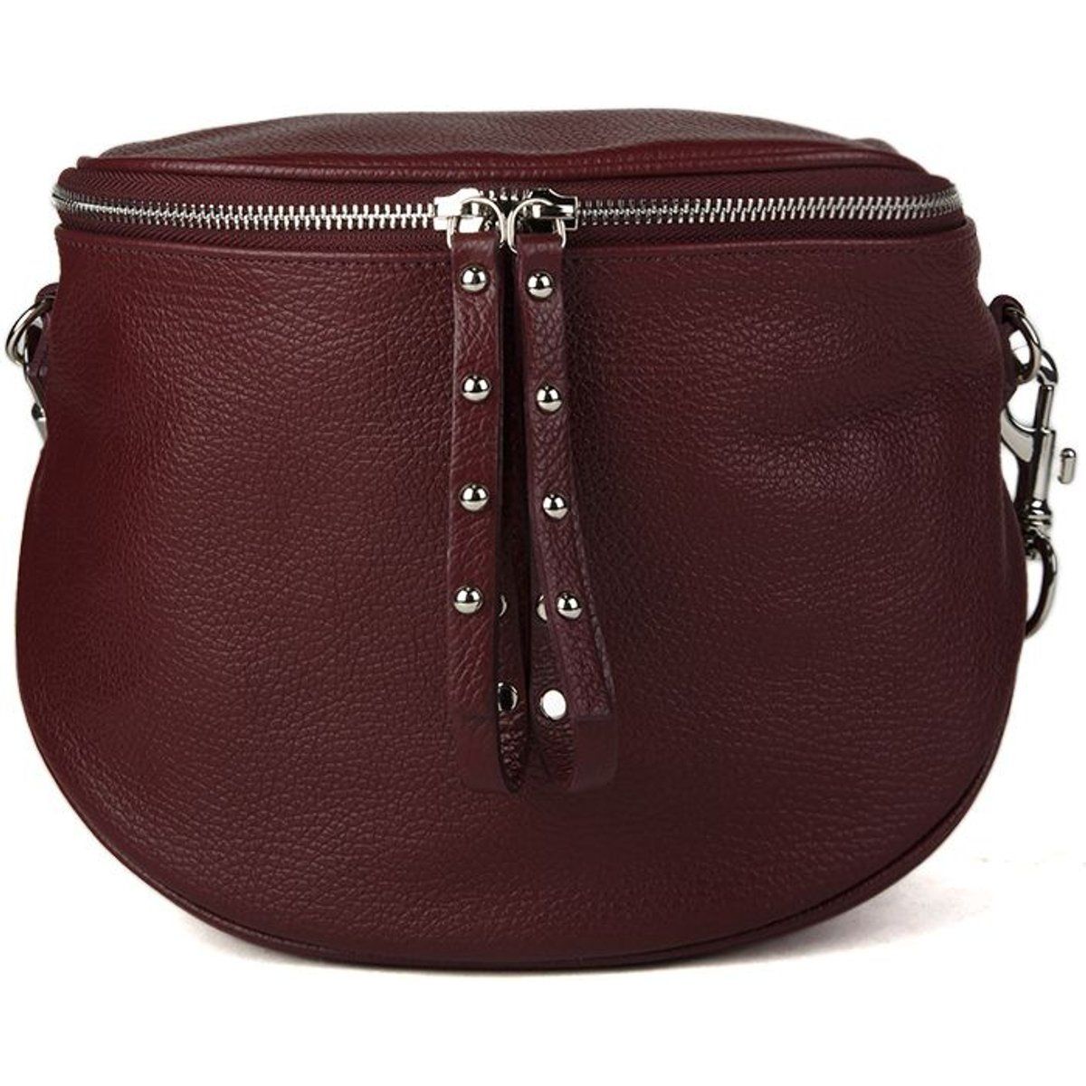 Beschlagene Satteltasche aus genarbtem Leder