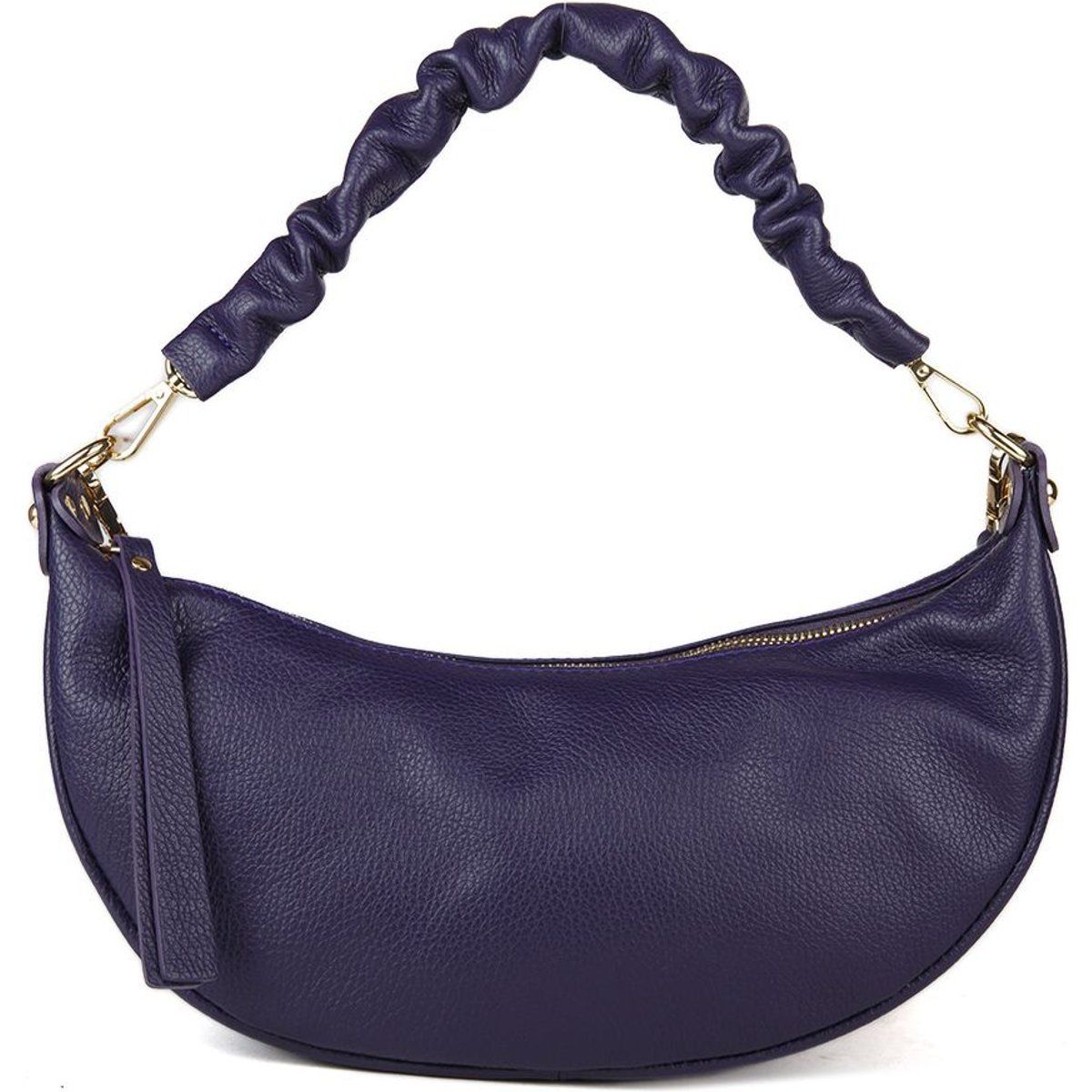 Halbmond-Lederhandtasche mit gerafftem Griff