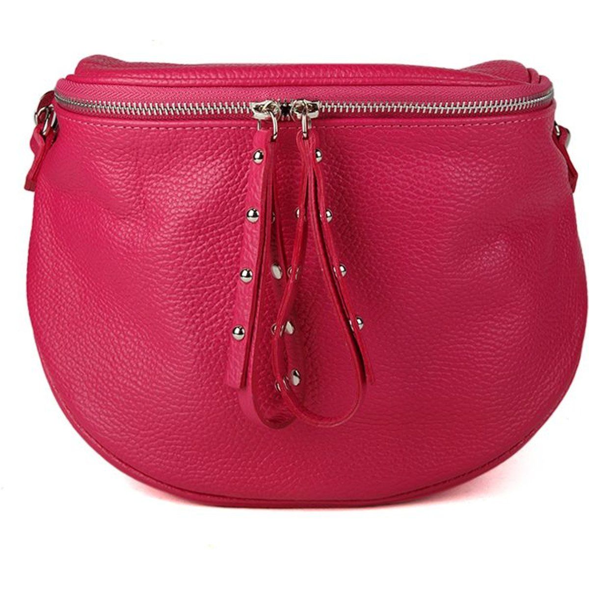 Halbmond-Tasche aus genarbtem Leder mit Nieten