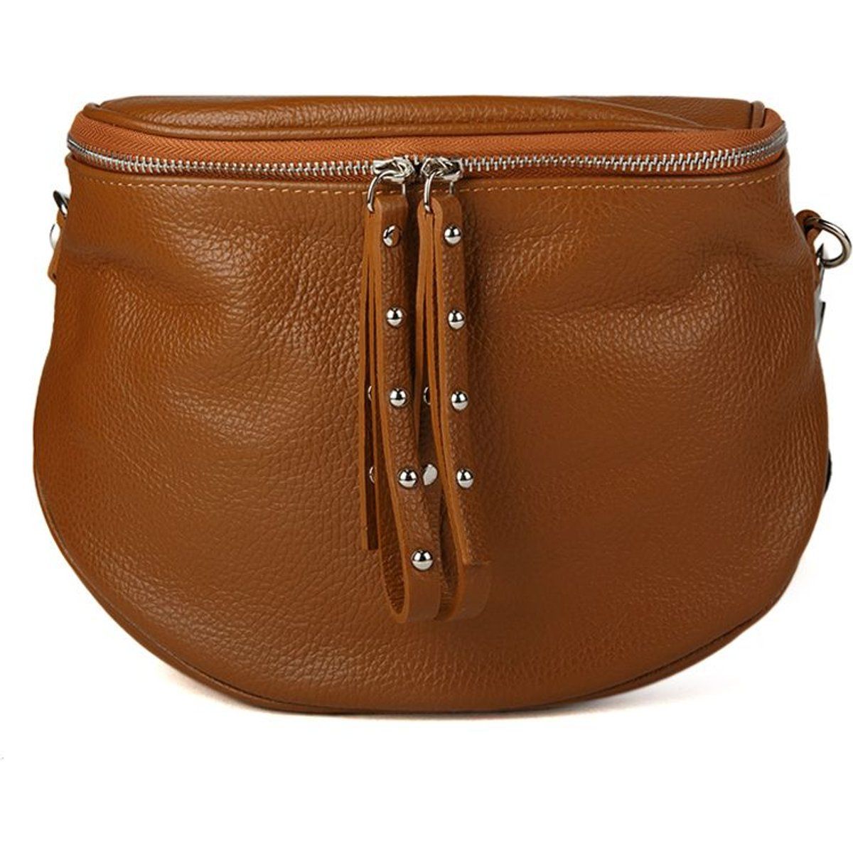 Halbmond-Ledertasche mit Nietenbesatz