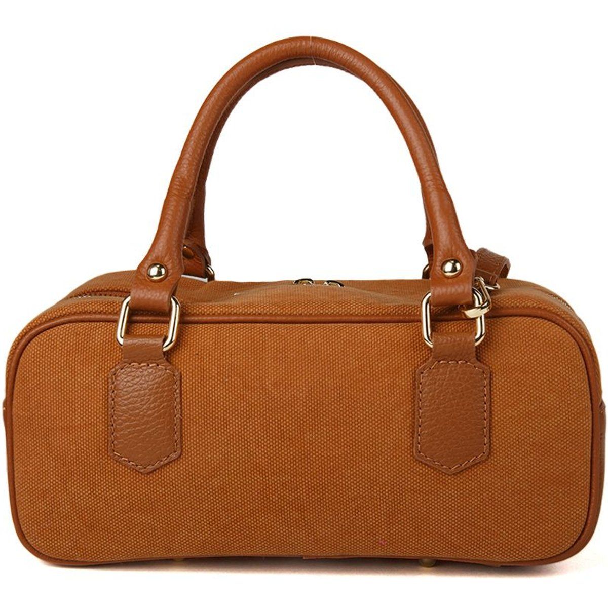 Klassische Barrel-Tasche aus Leder und Canvas