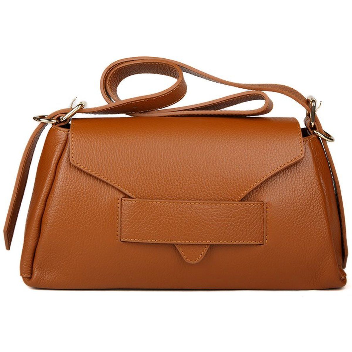 Strukturierte Leder-Handtasche mit Umschlag