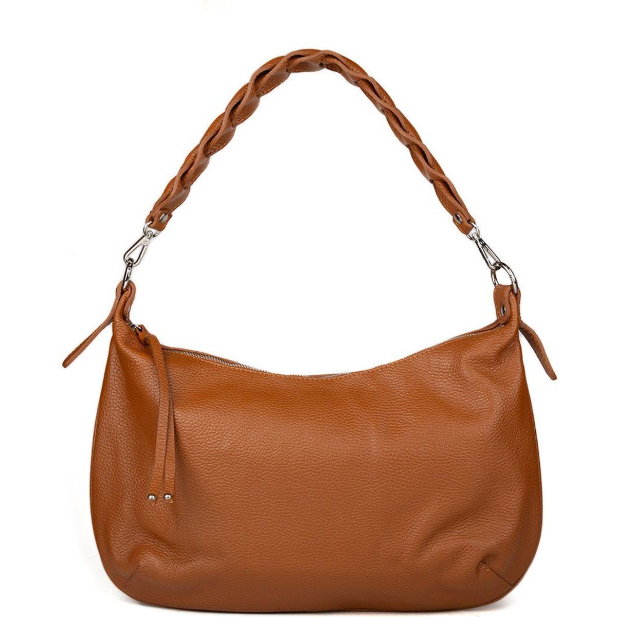 Hobo-Tasche aus genarbtem Leder mit Flechtriemen