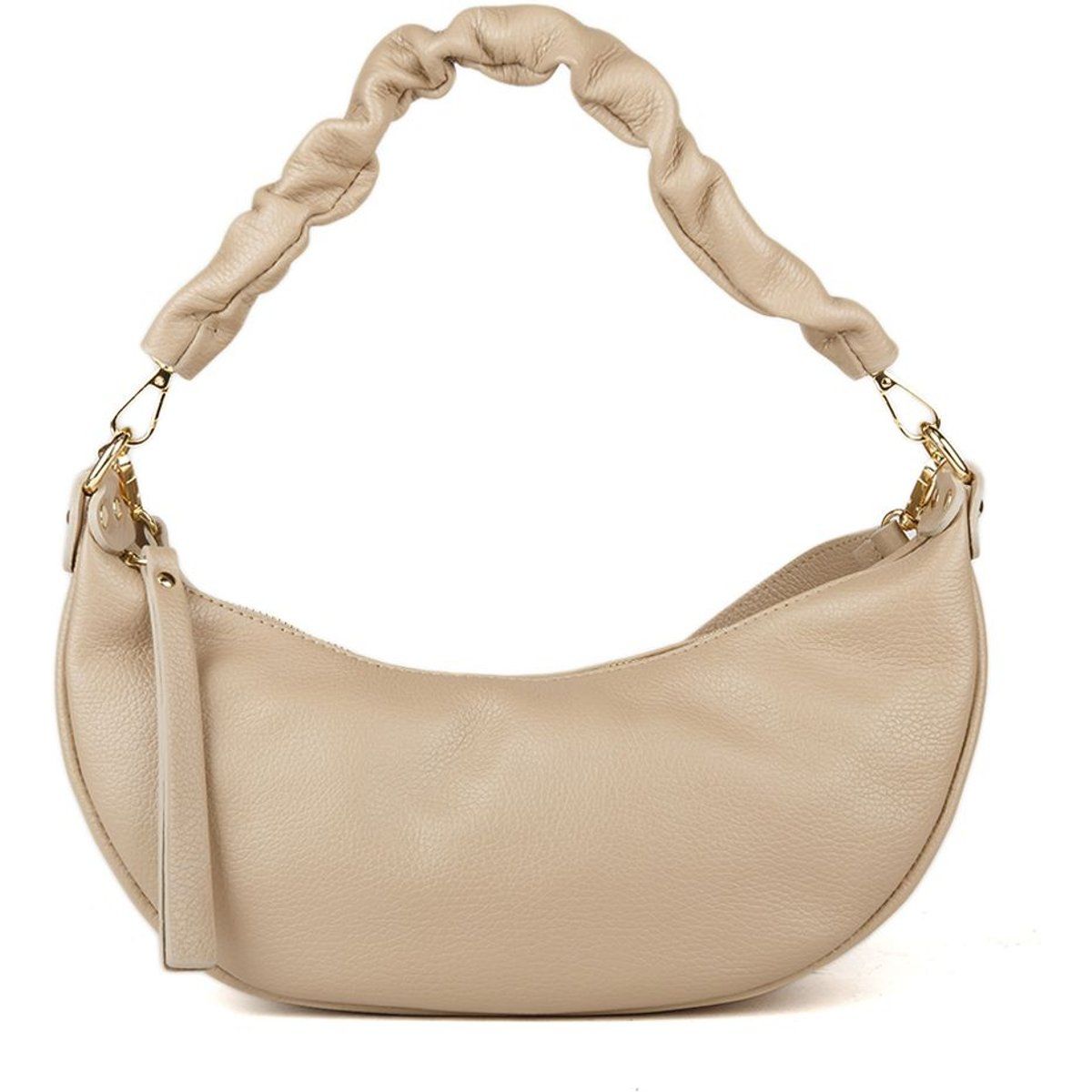 Halbmond-Ledertasche mit gerafftem Henkel