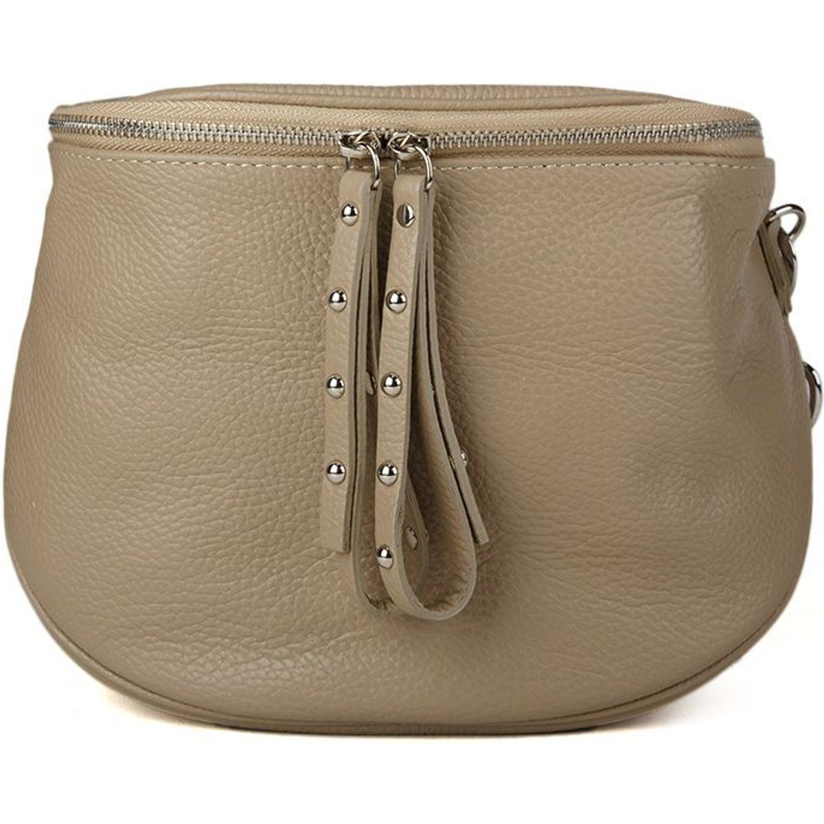 Gekörnte Ledertasche mit Nietenquasten