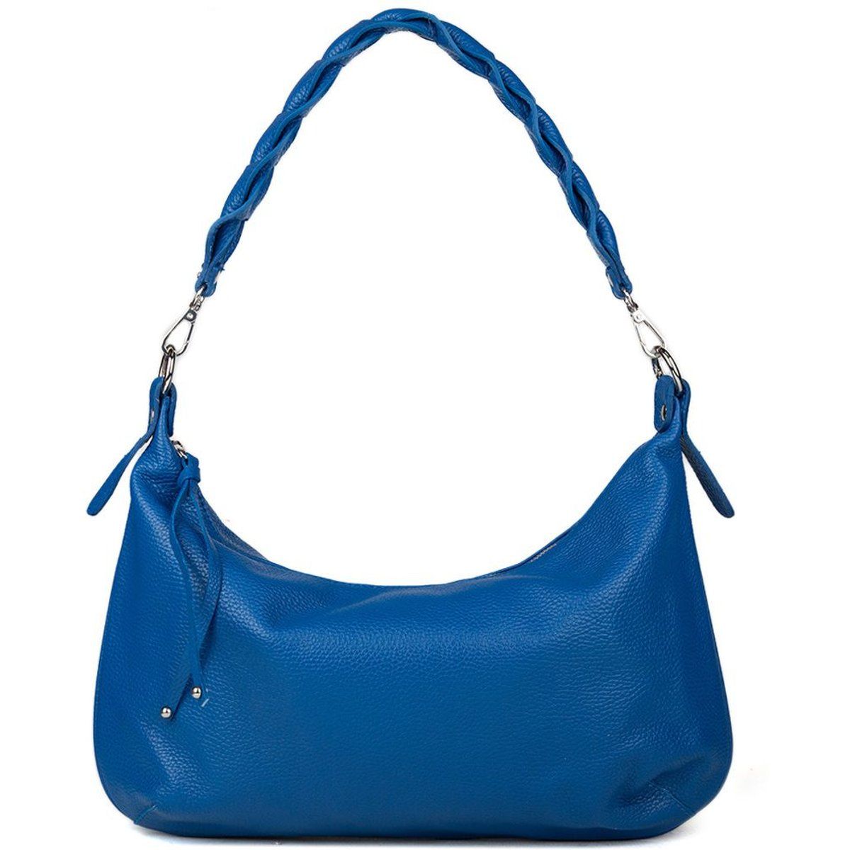 Genarbte Ledertasche mit geflochtenem Riemen