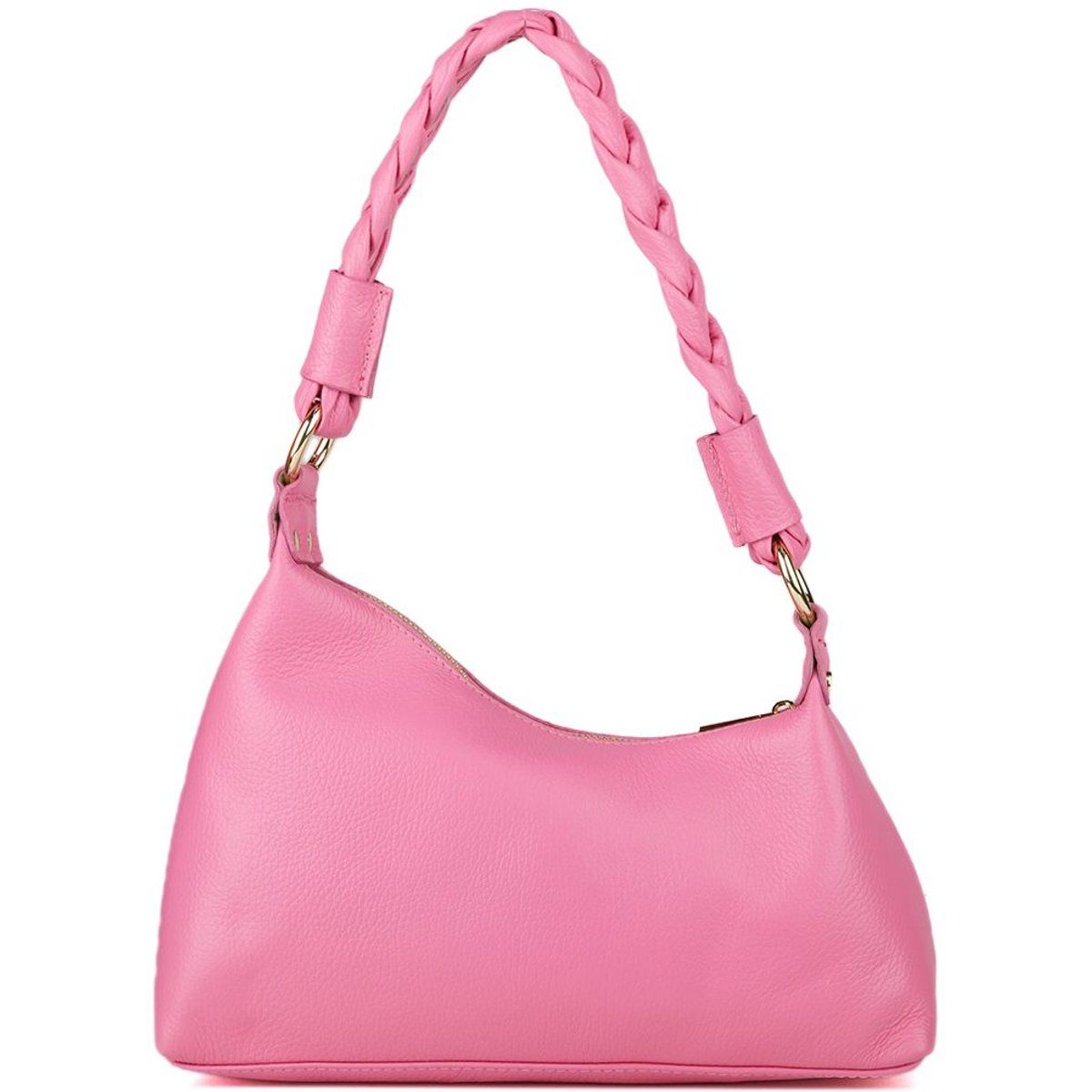 Lederschultertasche mit geflochtenem Griff