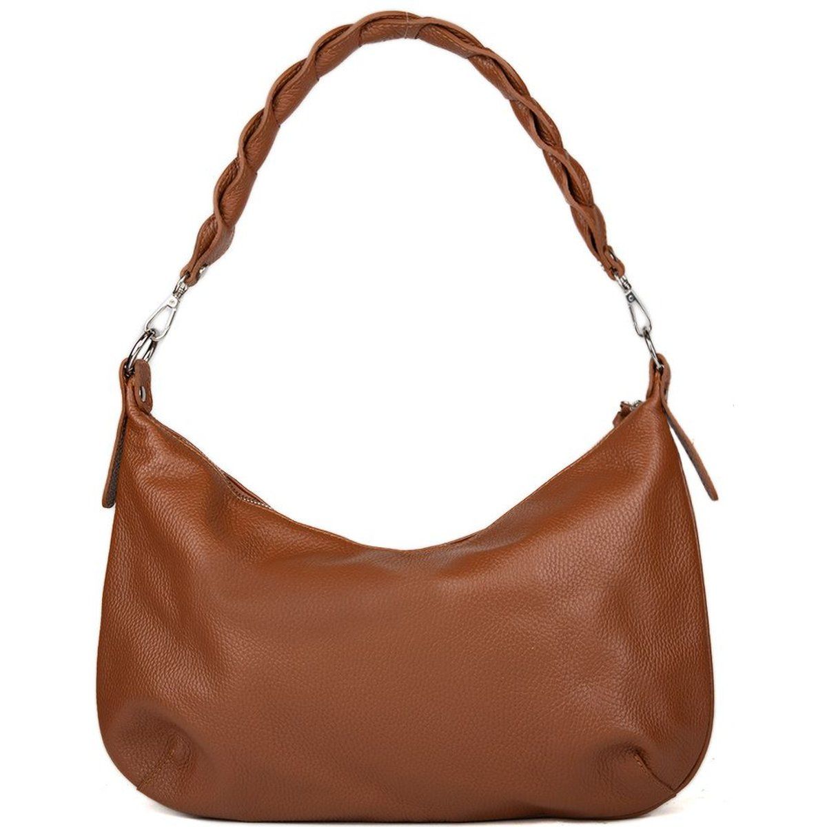 Leder-Hobo-Tasche mit geflochtenem Griff