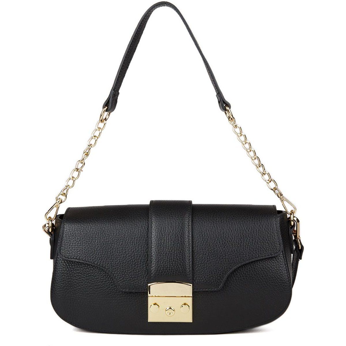 Schultertasche aus genarbtem Leder mit Kette