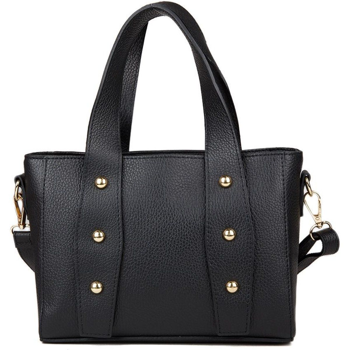 Genarbte Ledertasche mit Nieten