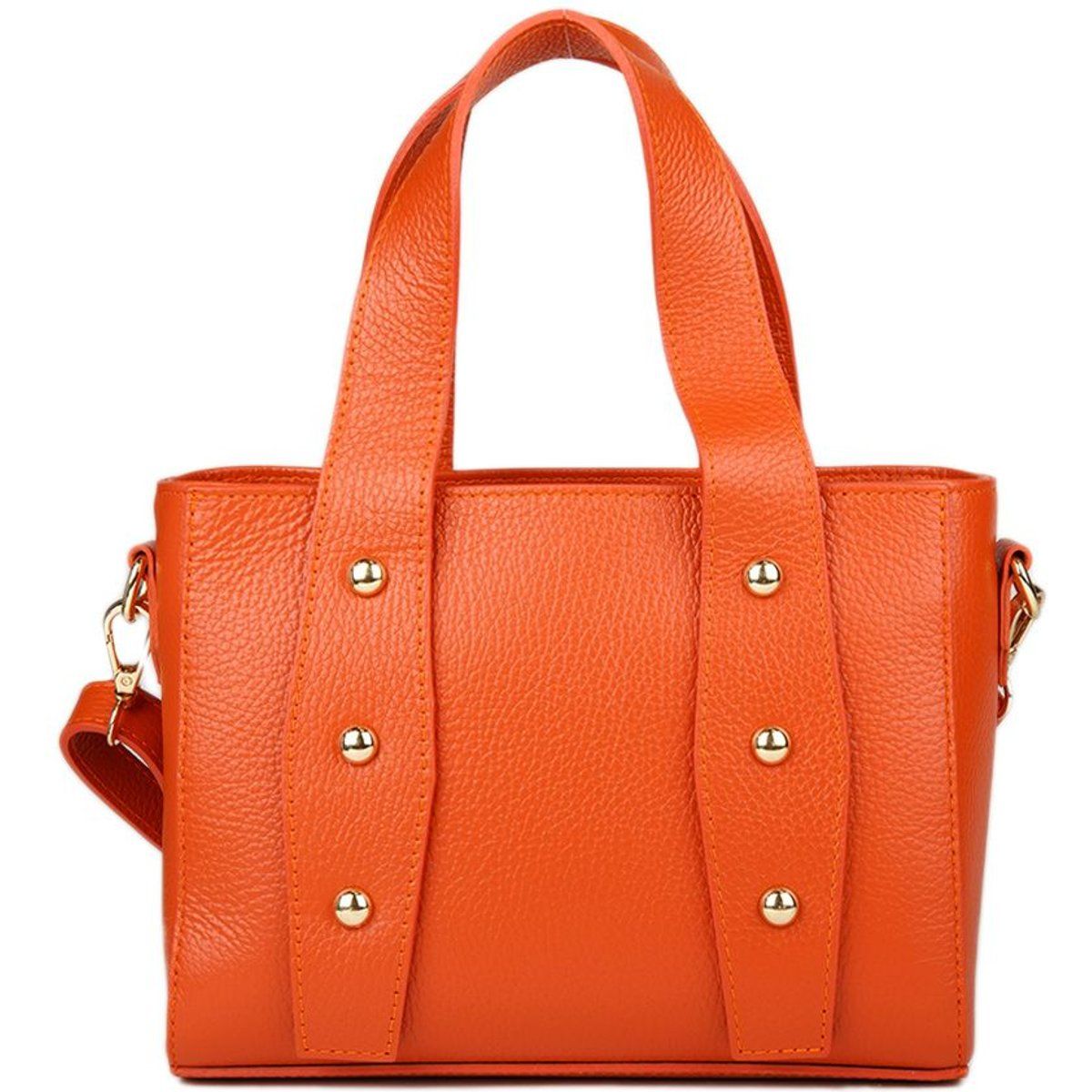 Gekörnte Leder-Handtasche mit Nieten