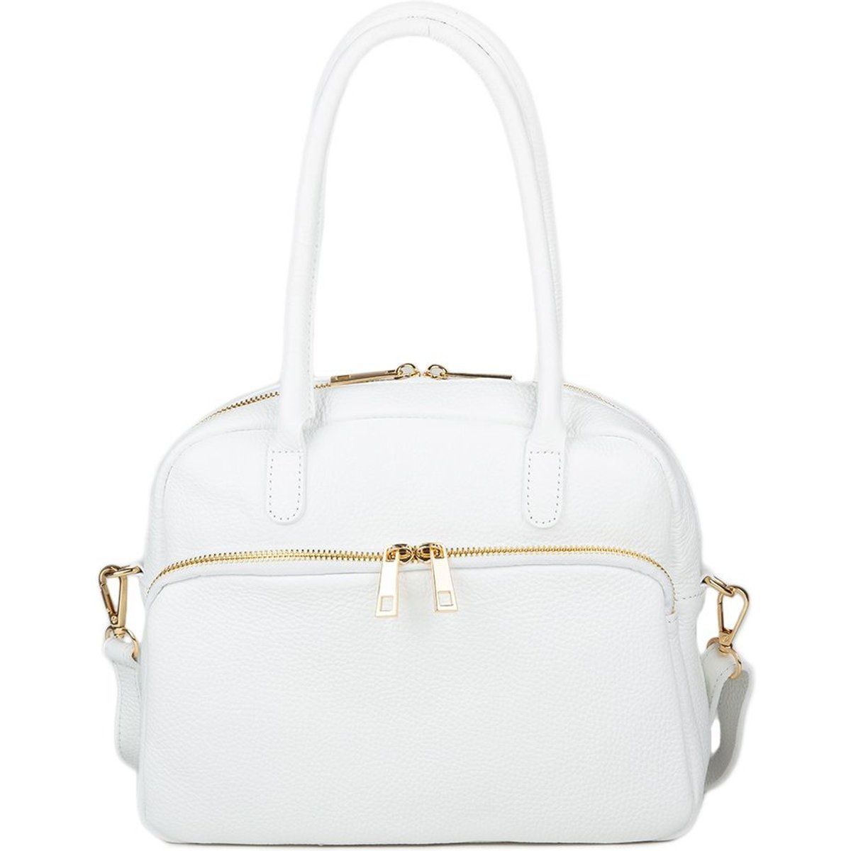 Strukturierte Leder-Henkeltasche mit Frontfach