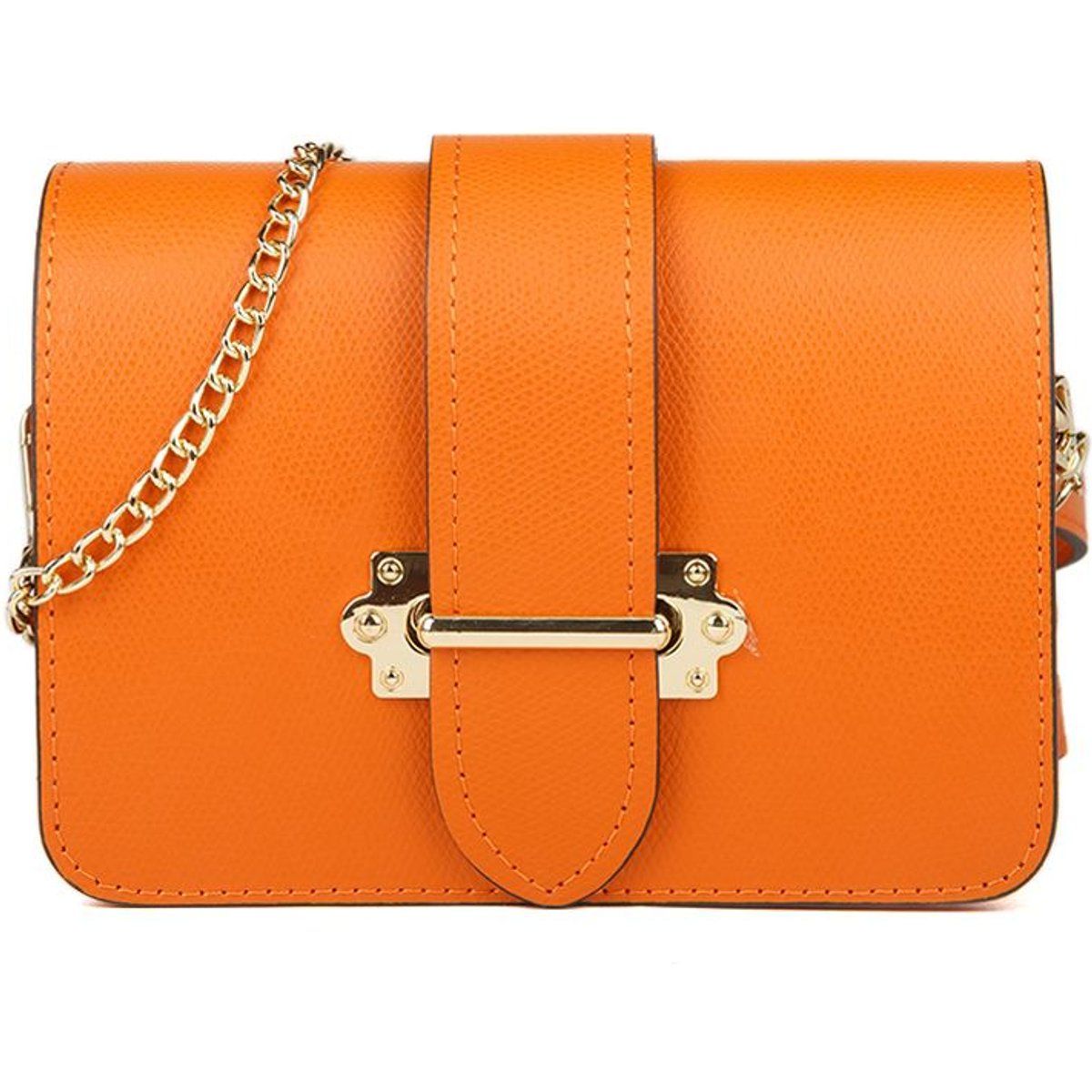 Strukturierte Ledertasche mit Goldkette