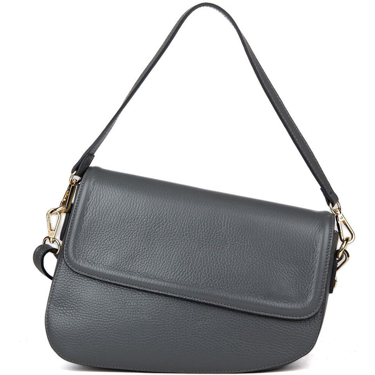 Schultertasche aus genarbtem Leder mit Klappe