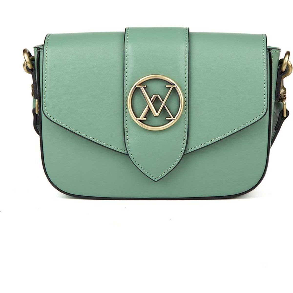 Leder-Schultertasche mit Logo-Beschlag
