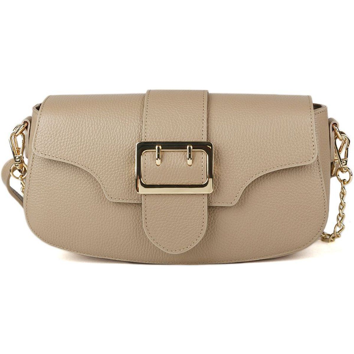 Strukturierte Leder-Schultertasche mit Klappe