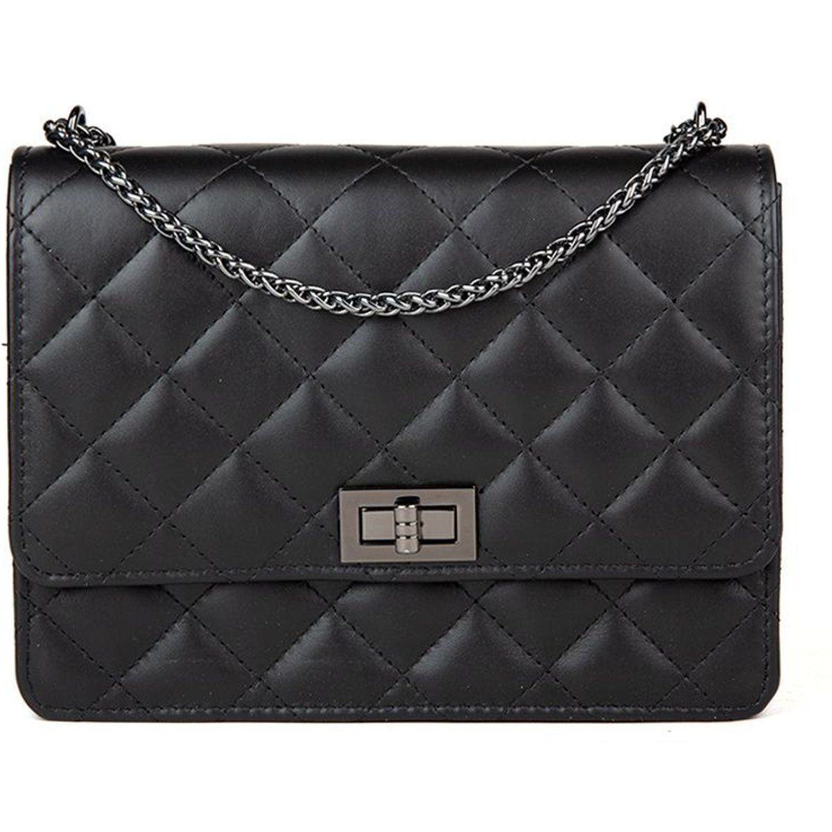 Gesteppte Leder-Umhängetasche mit Kette