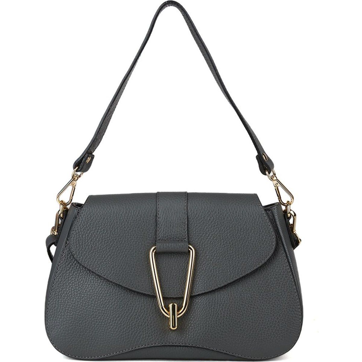 Schultertasche aus Narbenleder mit Verschluss