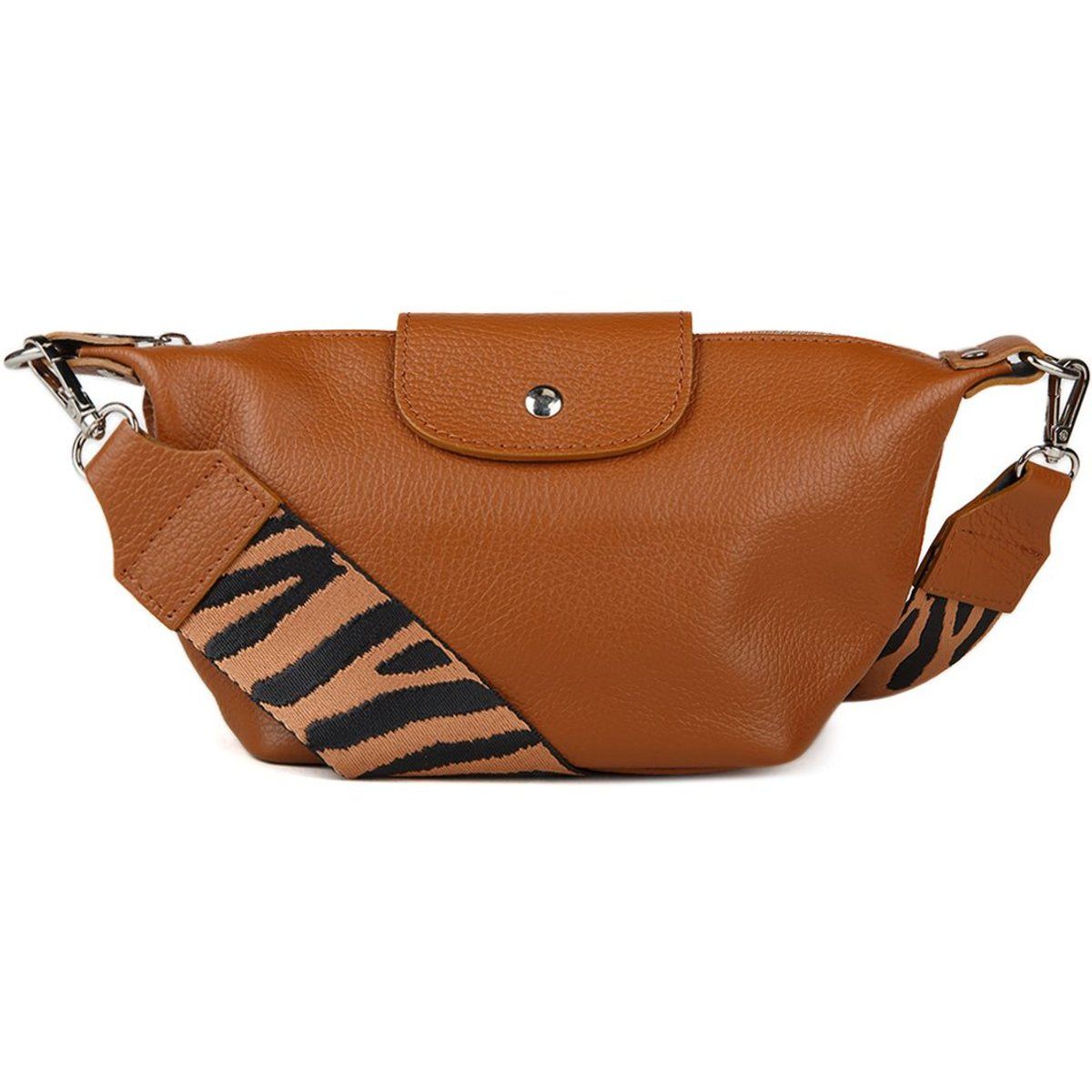 Leder-Umhängetasche mit Animal-Print-Gurt