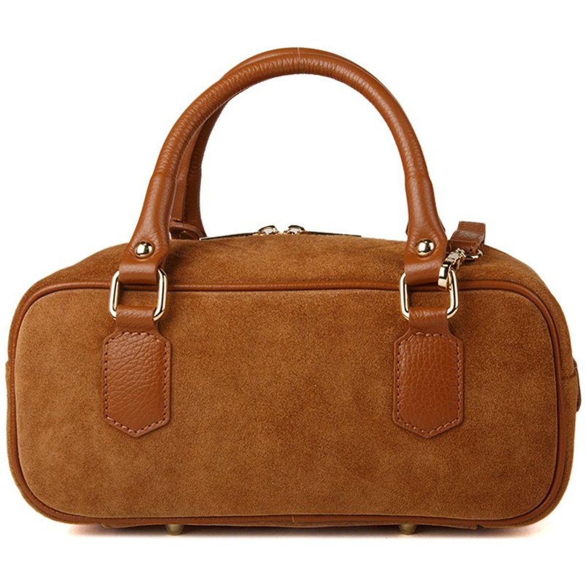Wildleder-Zylindertasche mit Lederbesatz