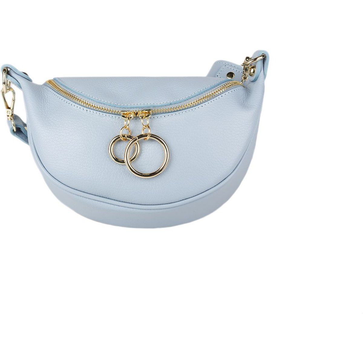 Halbmond-Schultertasche aus genarbtem Leder
