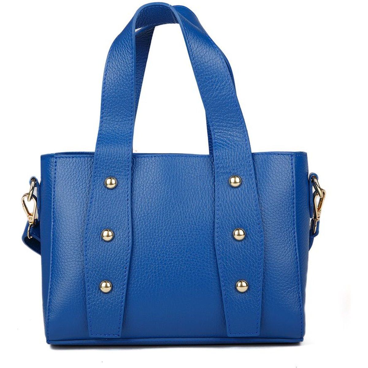 Genarbte Ledertasche mit Nietenbesatz