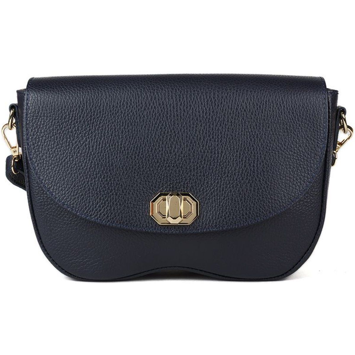 Strukturierte Leder-Schultertasche mit Klappe