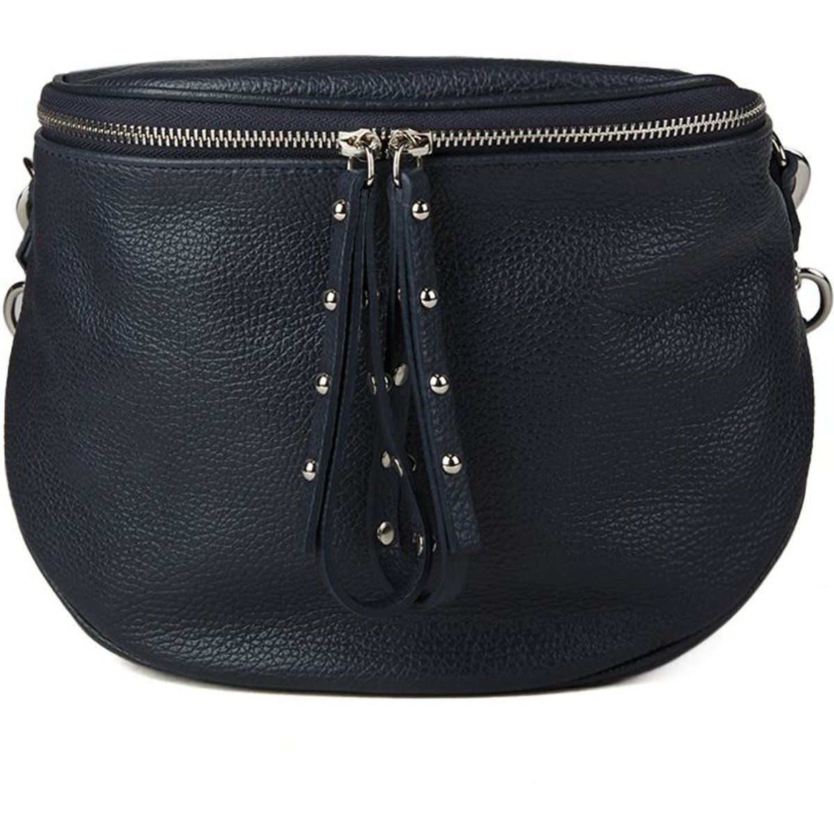 Halbmond-Schultertasche aus Leder mit Nieten