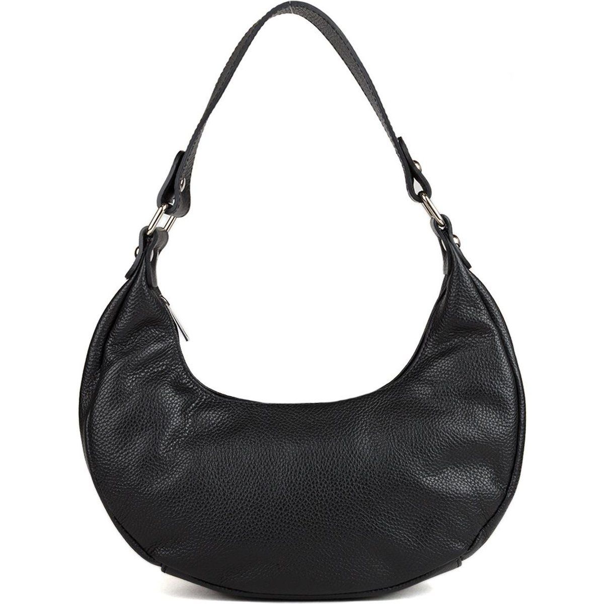 Halbmond-Schultertasche aus genarbtem Leder