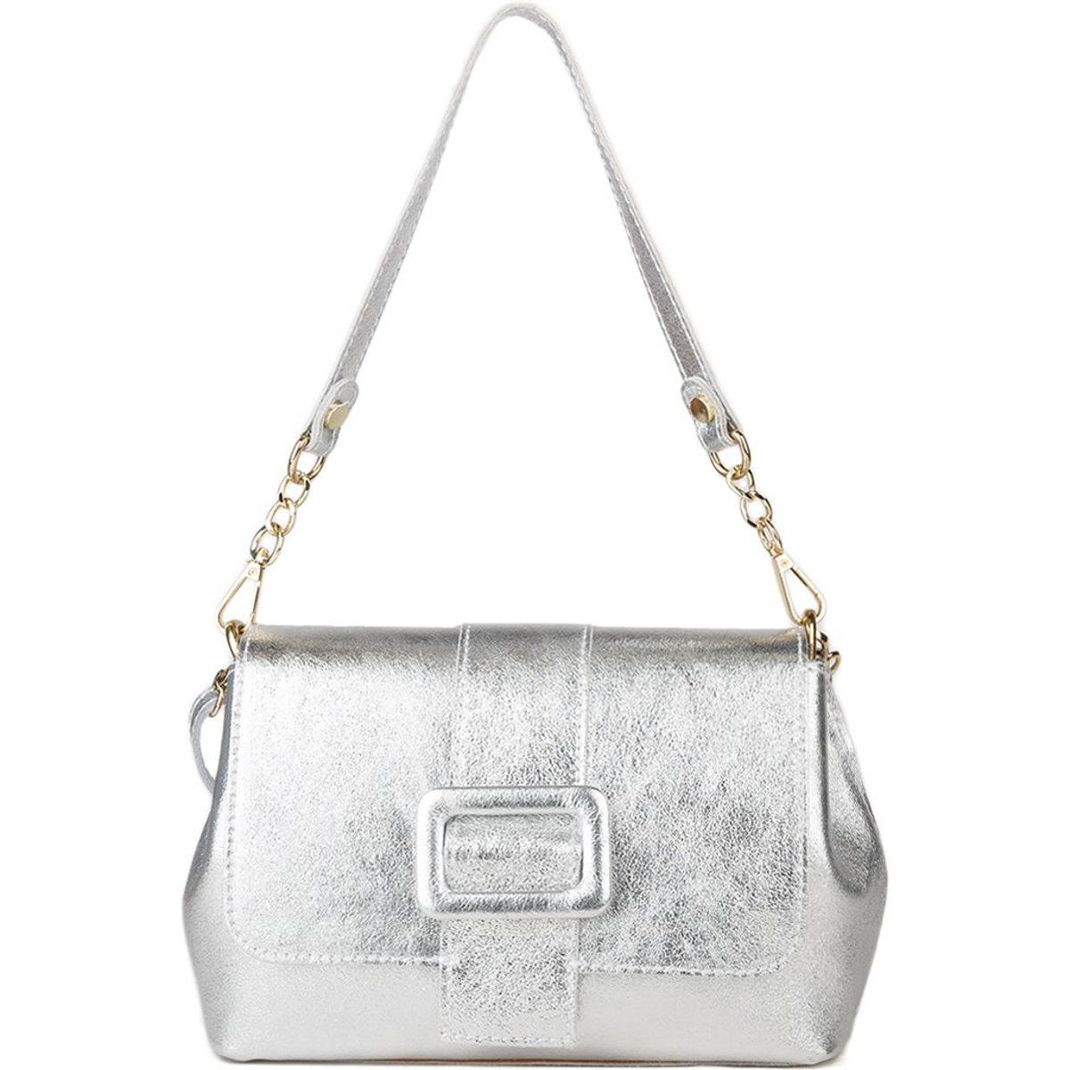 Metallic-Leder Schultertasche mit Schnalle
