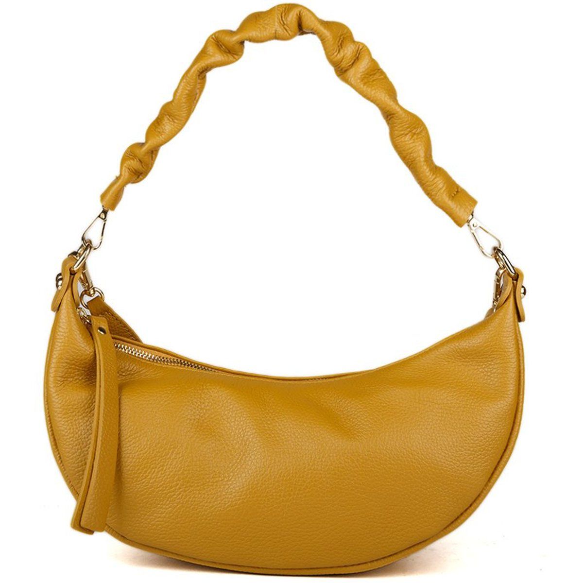 Halbmond-Schultertasche mit gerüschtem Henkel